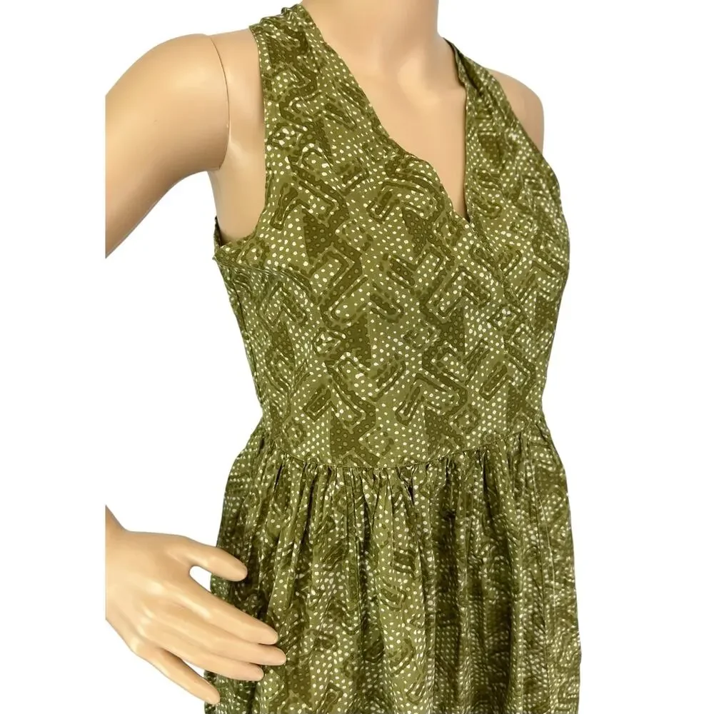 Svrnaa Anthropologie Printed Fit & Flare Dress Olive Green Size S - Picture 11 of 13